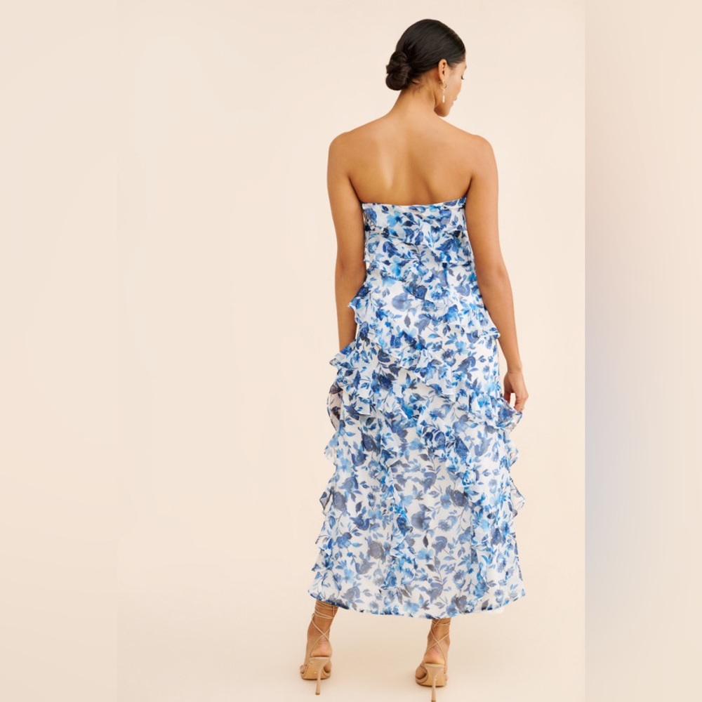 BHLDN Jia Bias-Cut Ruffled‎ Printed V-Neck Gown size 4 - Picture 2 of 11